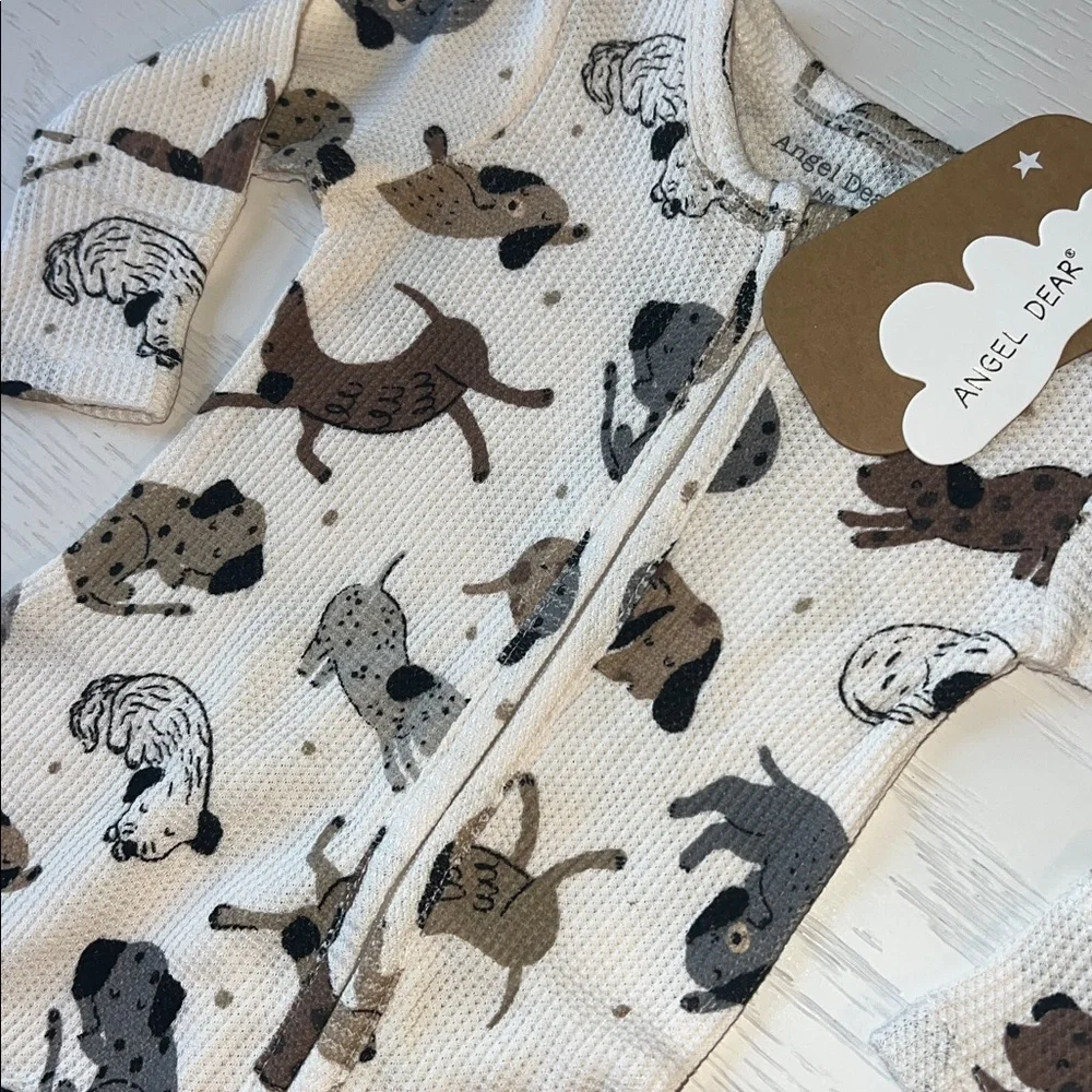 Angel Dear Neutral Dogs Cozy Pups Waffle Footie Newborn 0-3 months